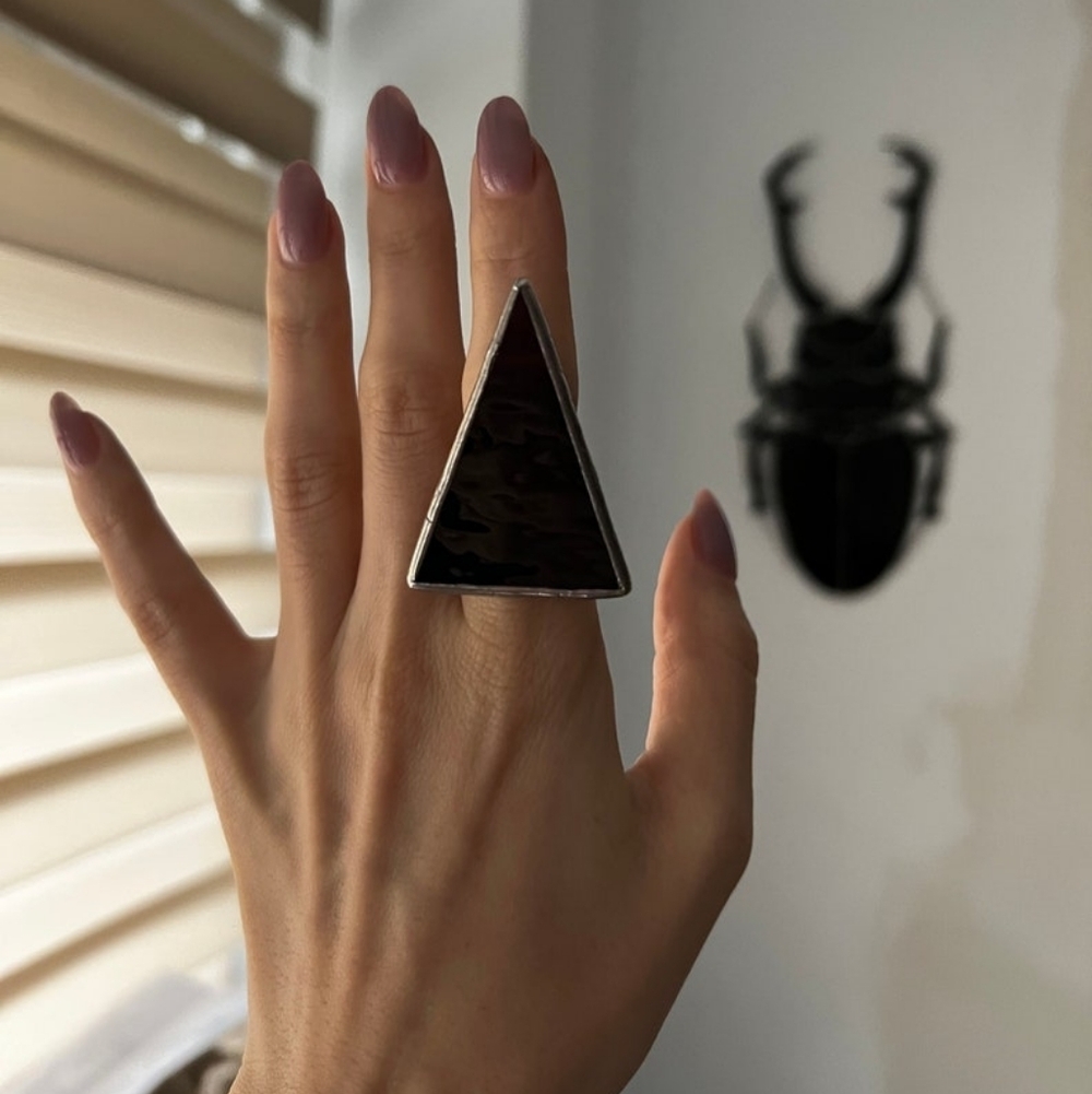 Black Glass Triangle Statement Ring - image 3